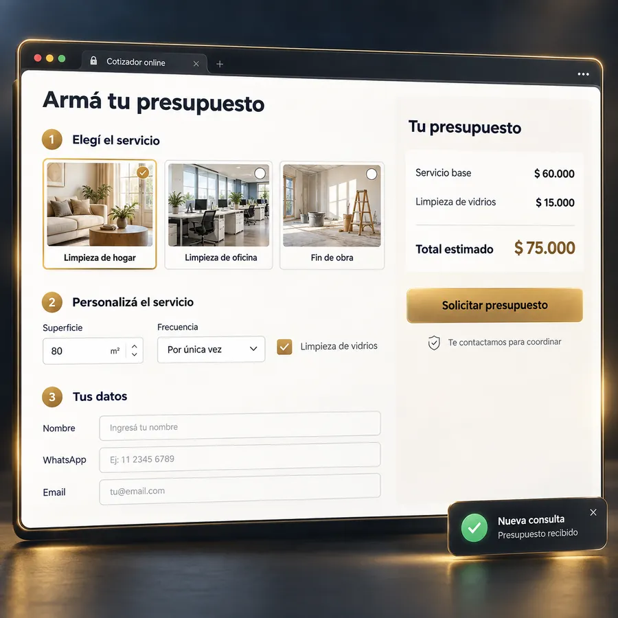 Cotizador online en una página web