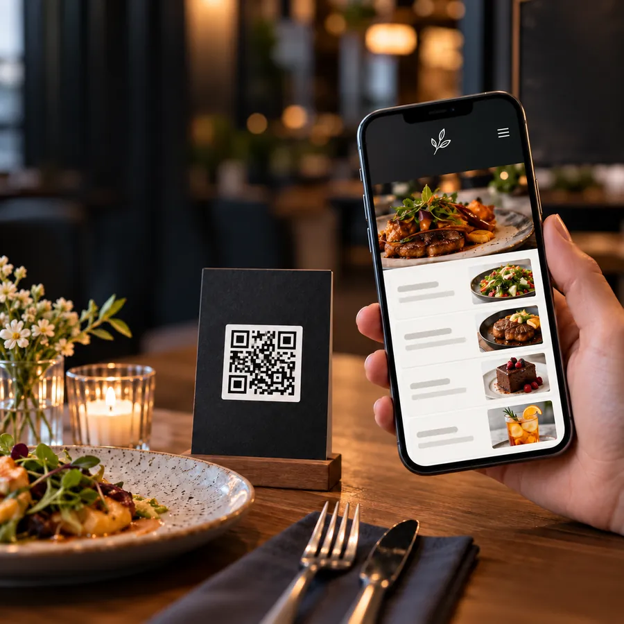 Menú QR en la mesa de un restaurante