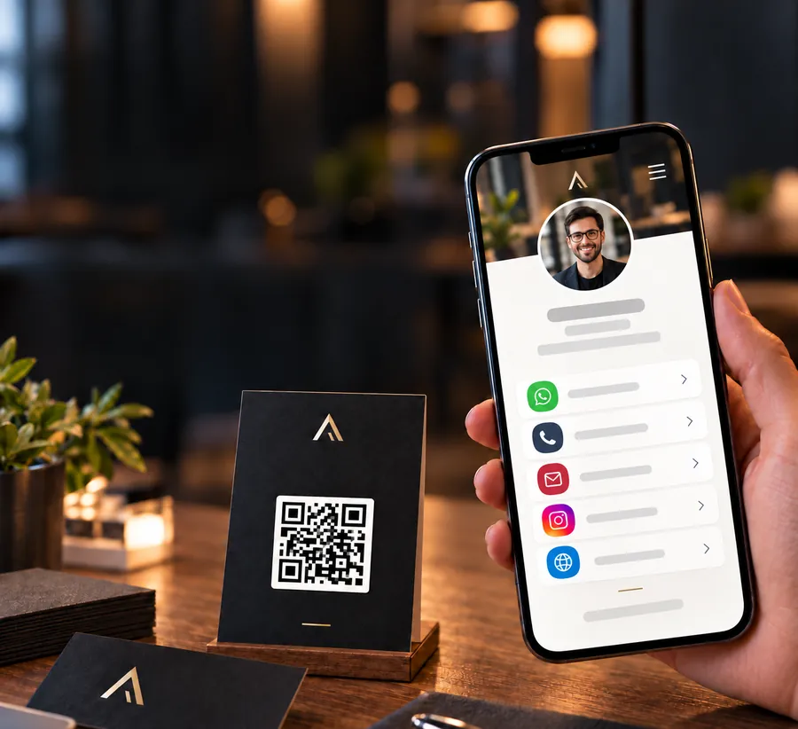 Tarjeta digital con QR en un celular